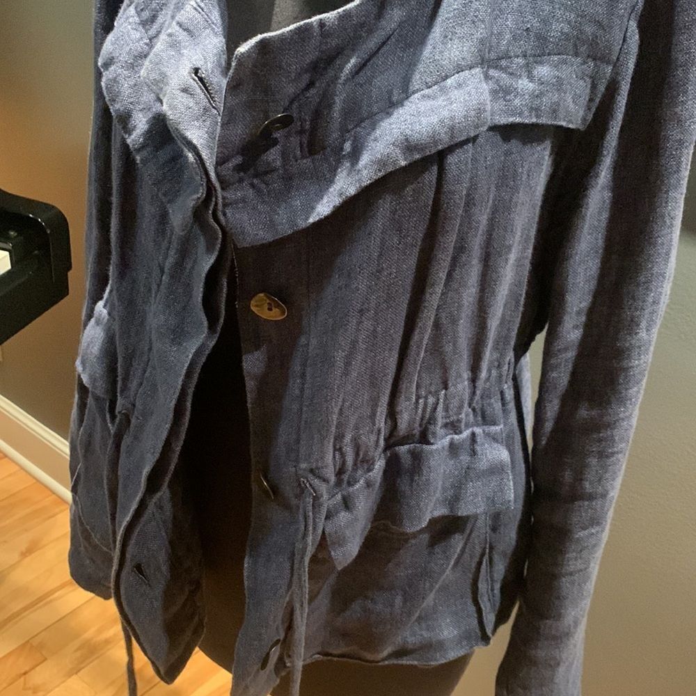 🎉🎊HOST PICK🎊🎉 Nanette Lepore navy 100% linen drawstring waist jacket, sz 6 - Picture 8 of 11